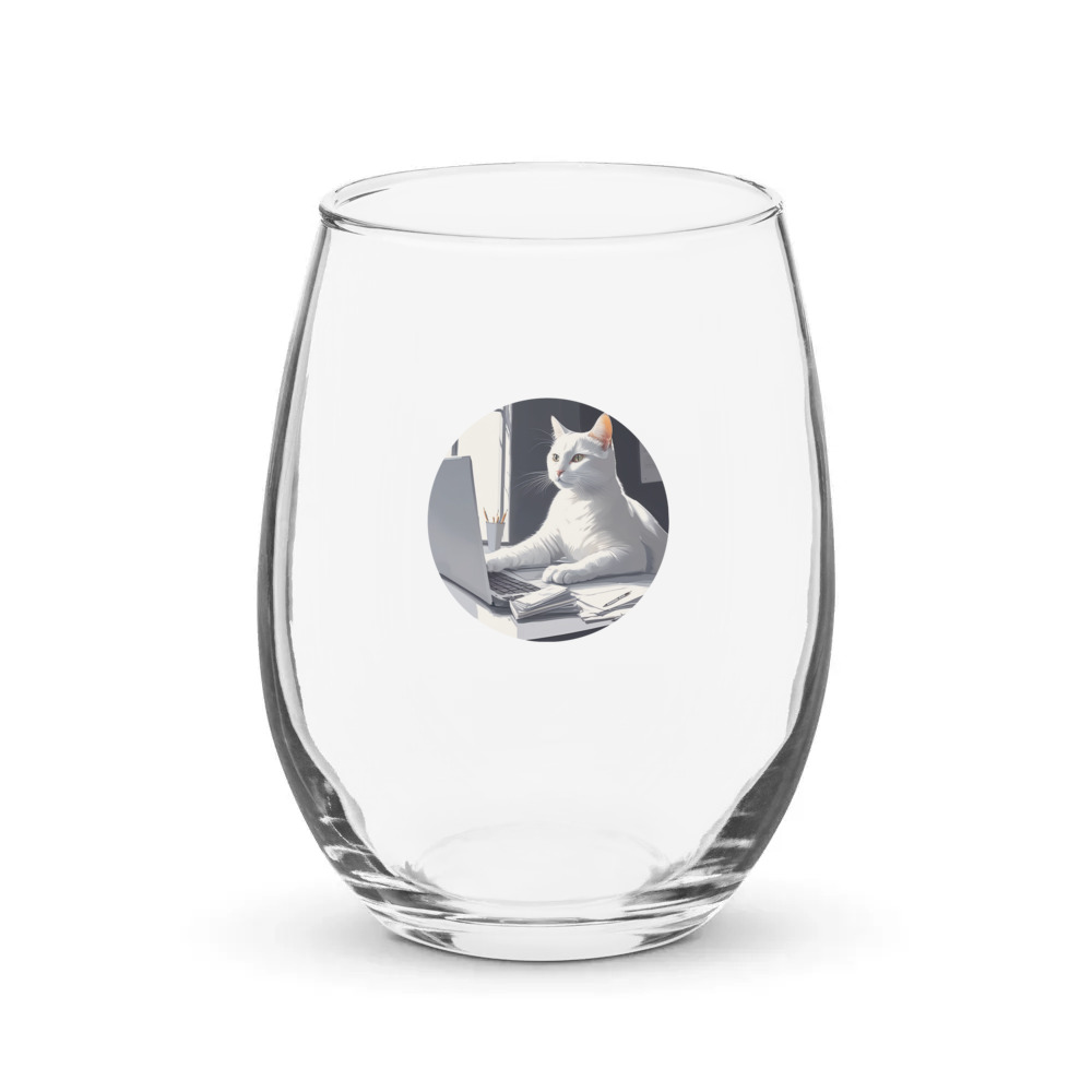 PugMug Custom White Companion Cat Stemless Wine Glass