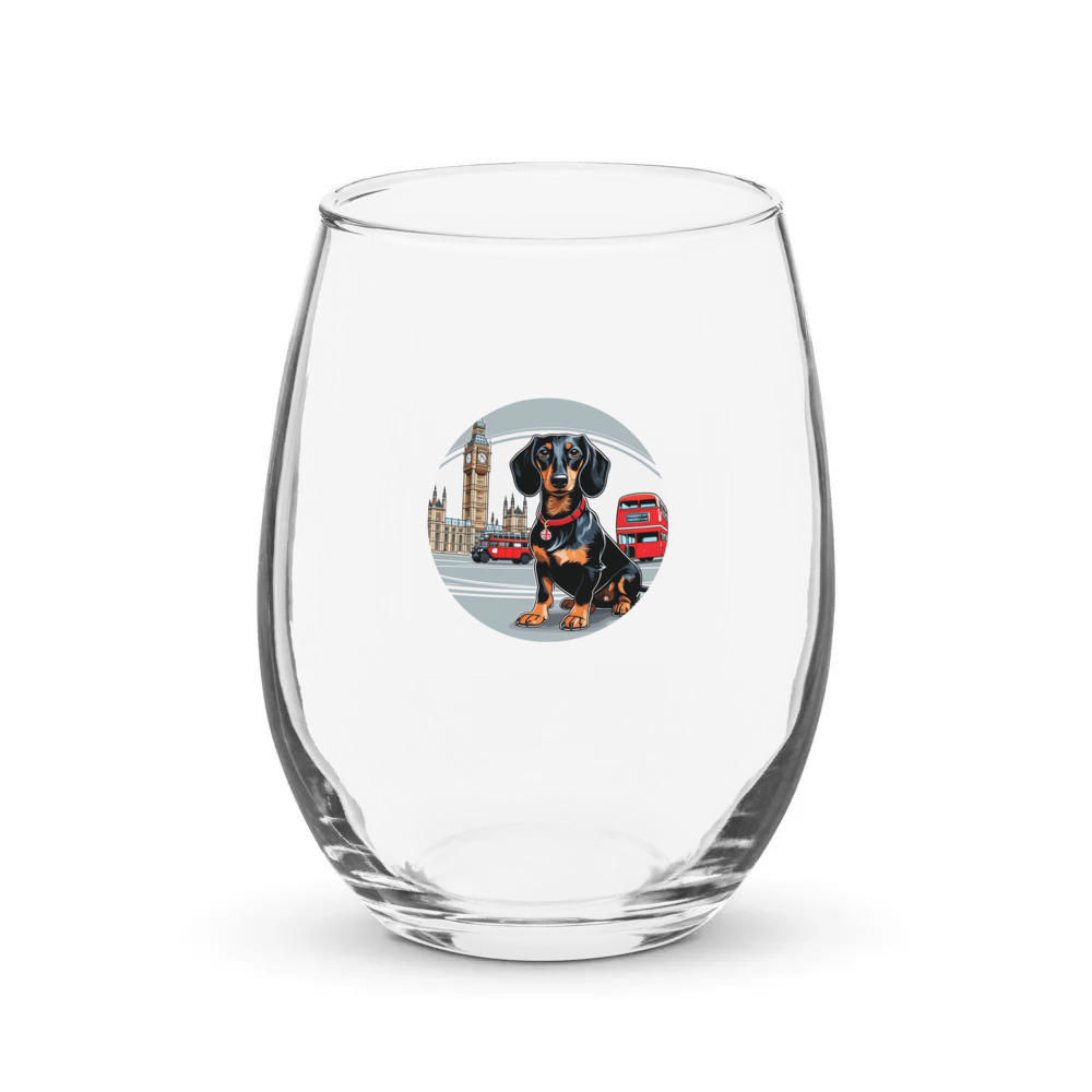PugMug Custom Black Dachshund Stemless Wine Glass
