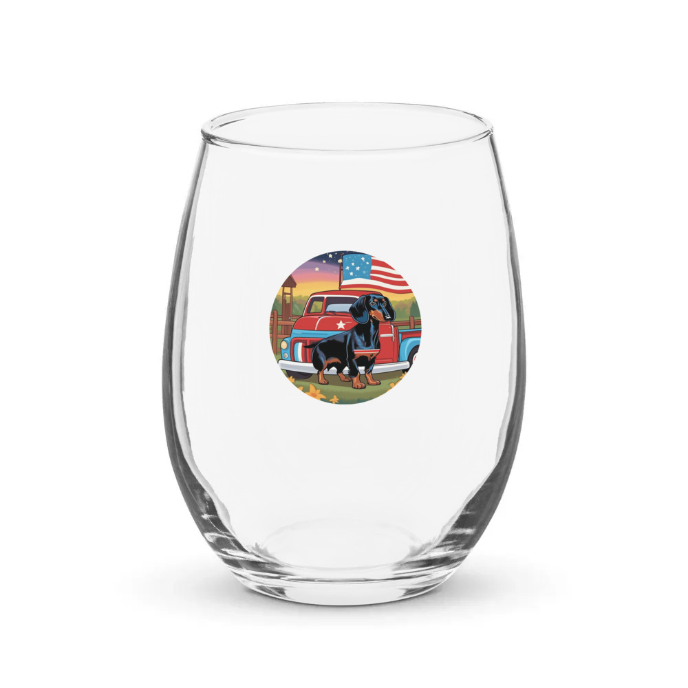 PugMug Custom Black Dachshund Stemless Wine Glass
