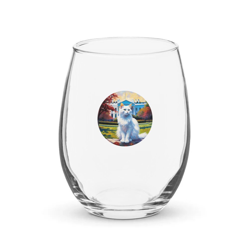 PugMug Custom White Companion Cat Stemless Wine Glass