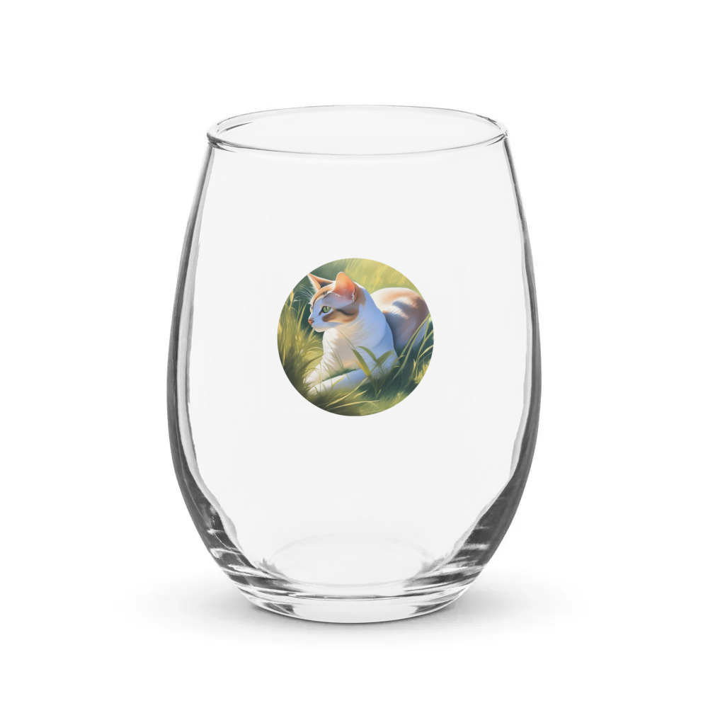 PugMug Custom White Abyssinian Cat Stemless Wine Glass