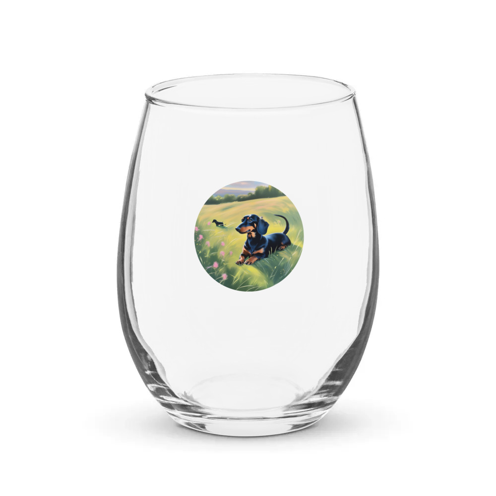 PugMug Custom Black Dachshund Stemless Wine Glass