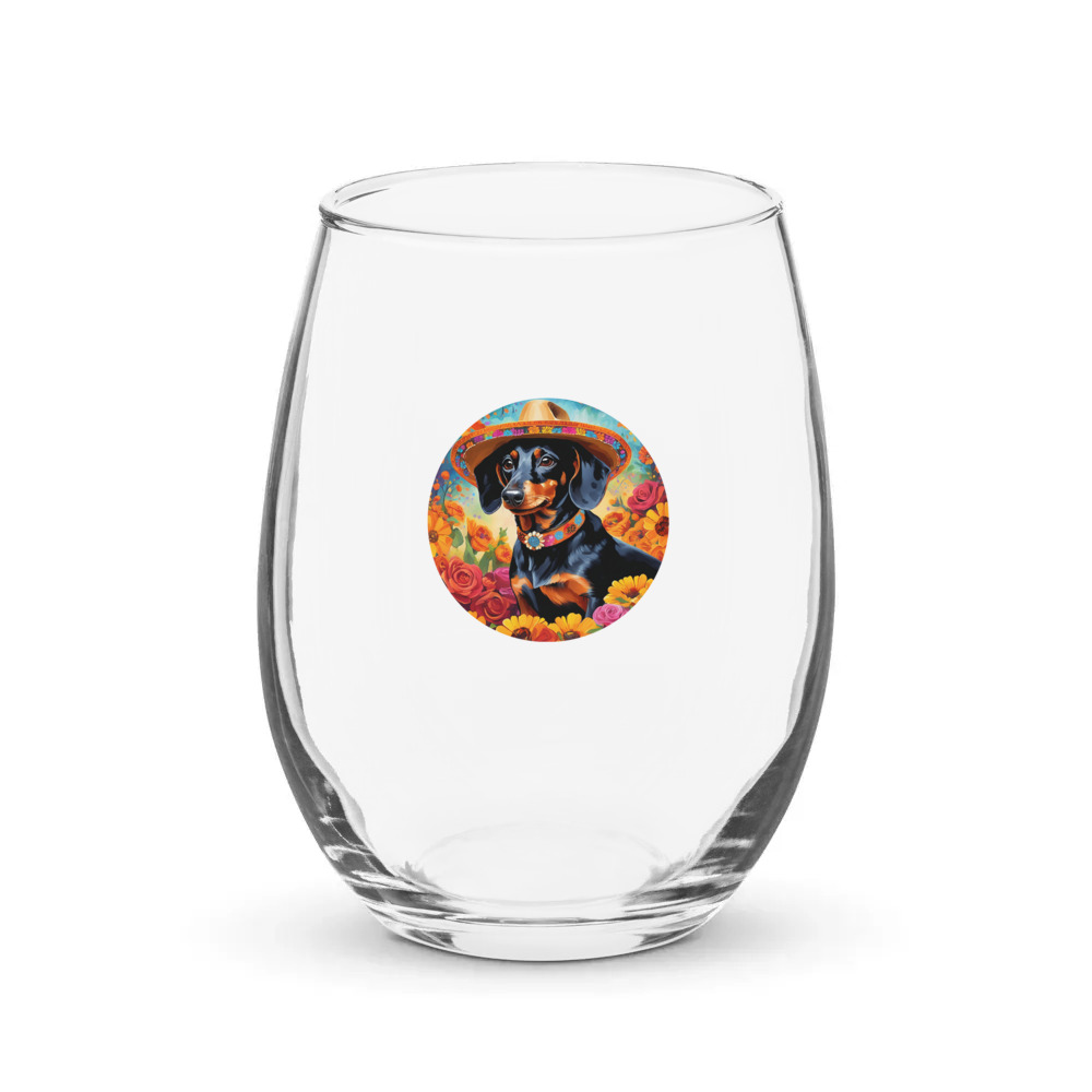 PugMug Custom Black Dachshund Stemless Wine Glass