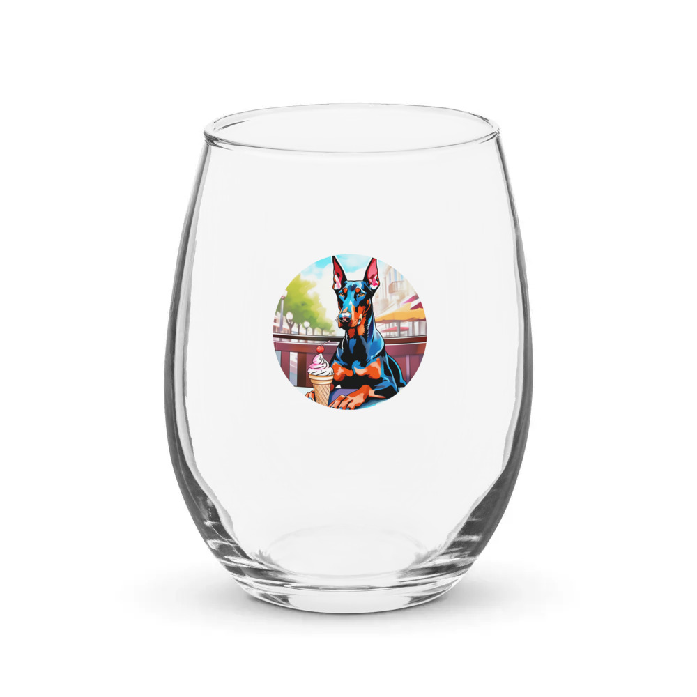 PugMug Custom Doberman Pinscher Stemless Wine Glass