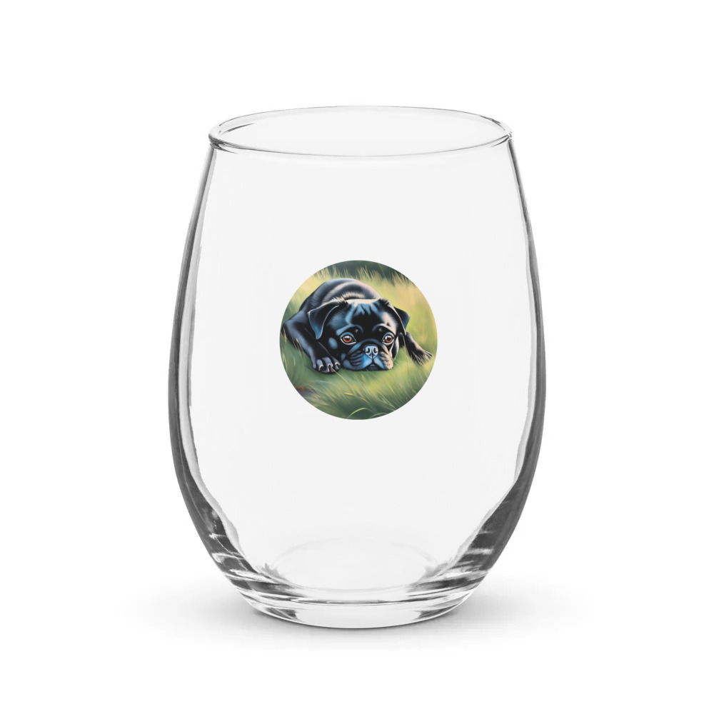 PugMug Custom Black Pug Stemless Wine Glass