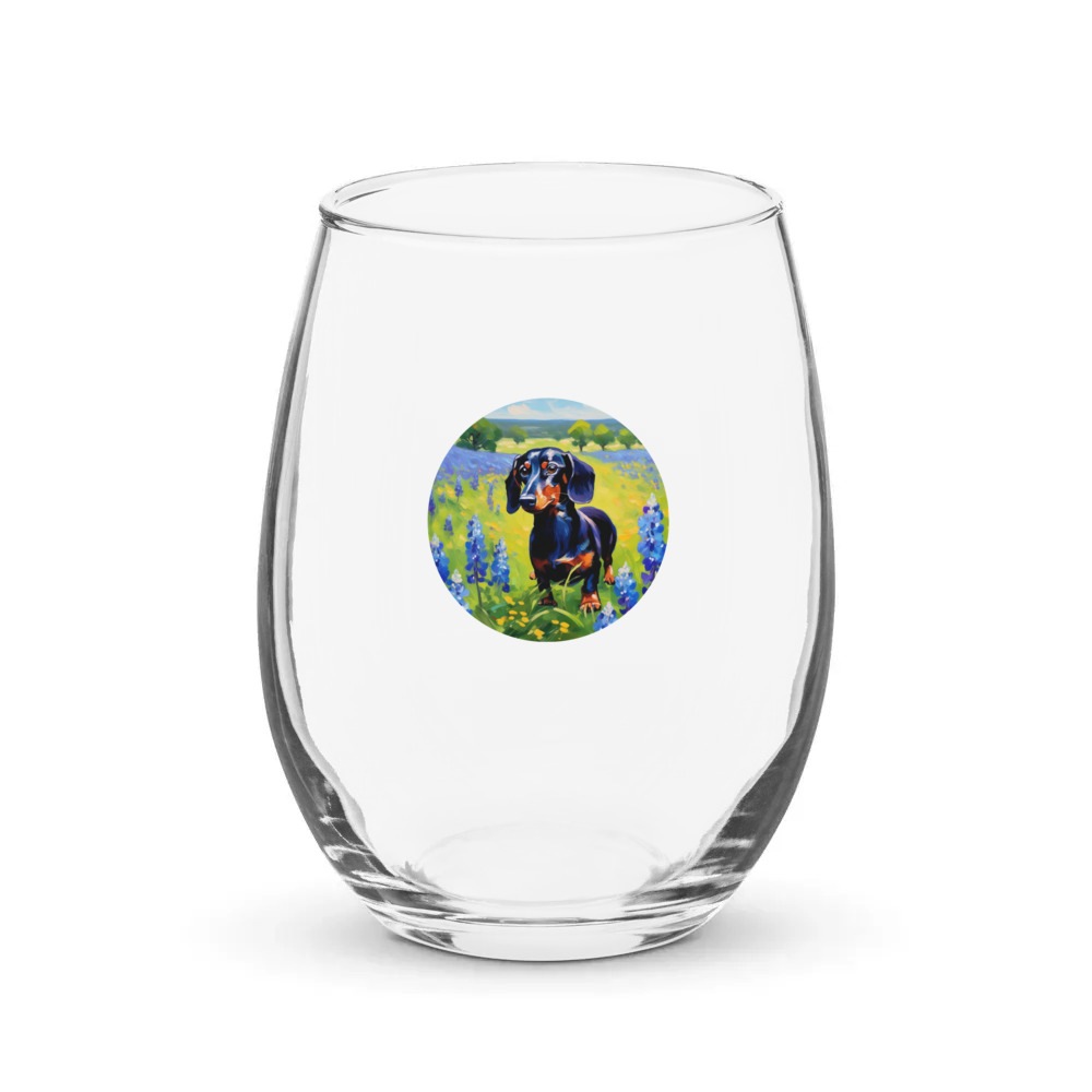 PugMug Custom Black Dachshund Stemless Wine Glass