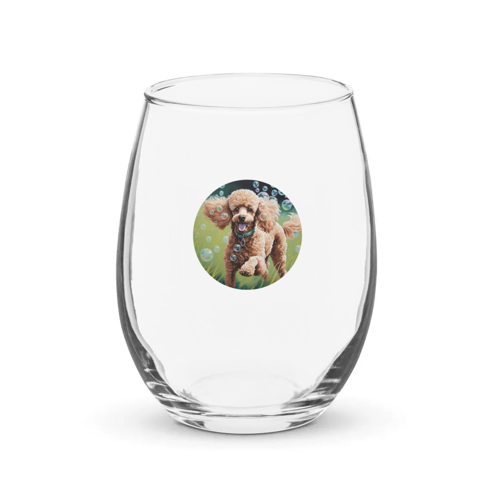 PugMug Custom Tan Poodle Stemless Wine Glass