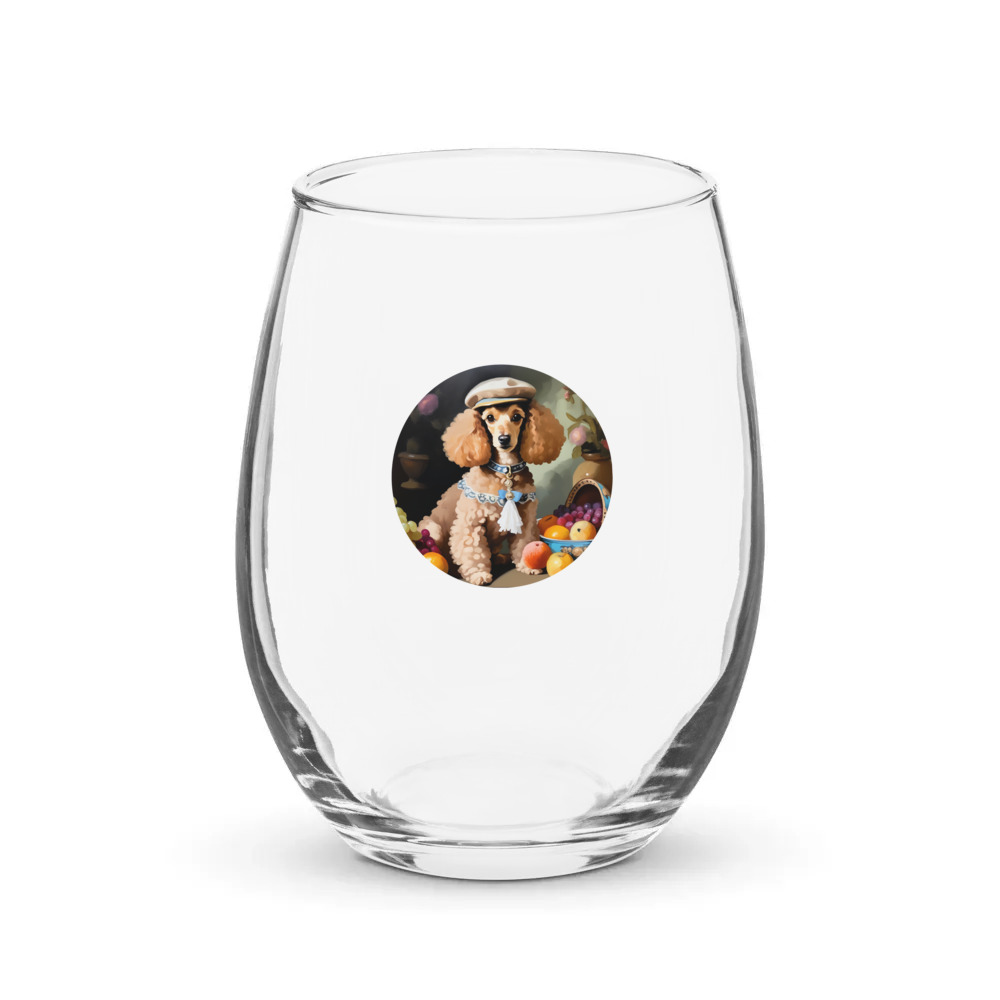 PugMug Custom Tan Poodle Stemless Wine Glass