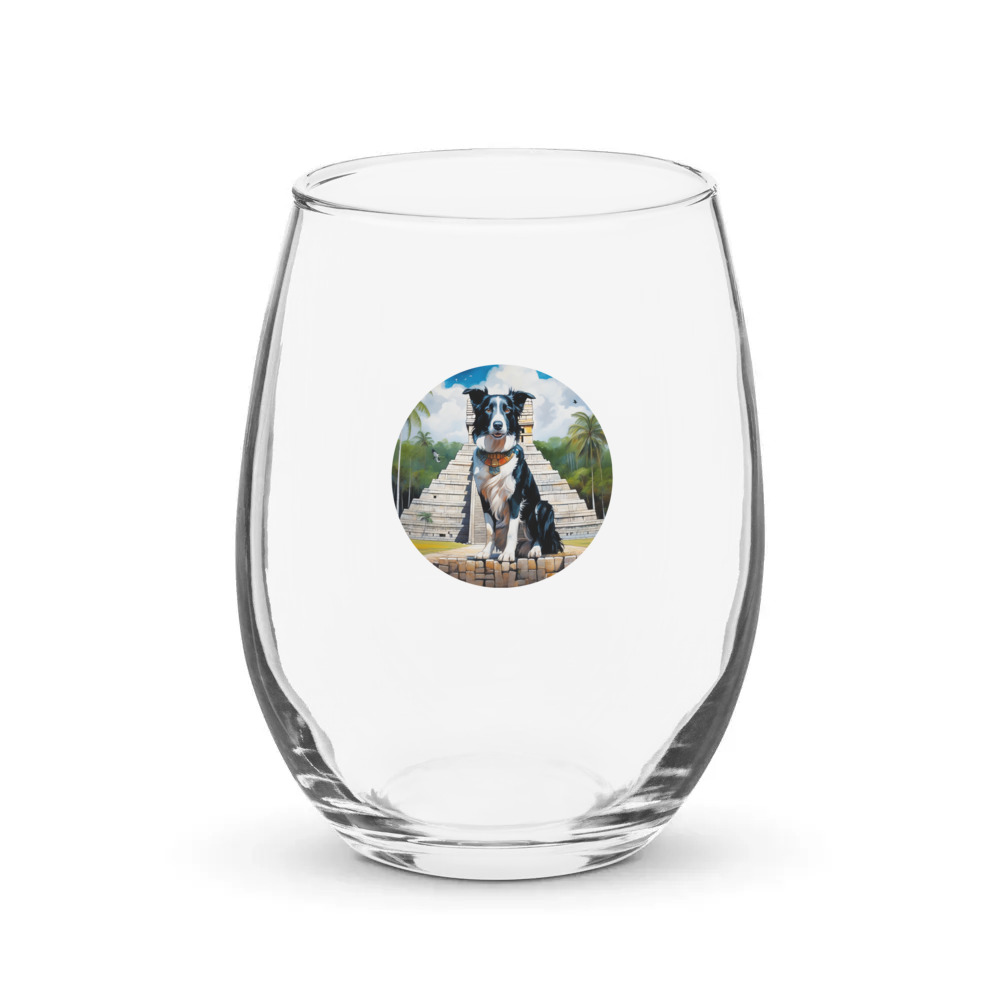 PugMug Custom Border Collie Stemless Wine Glass