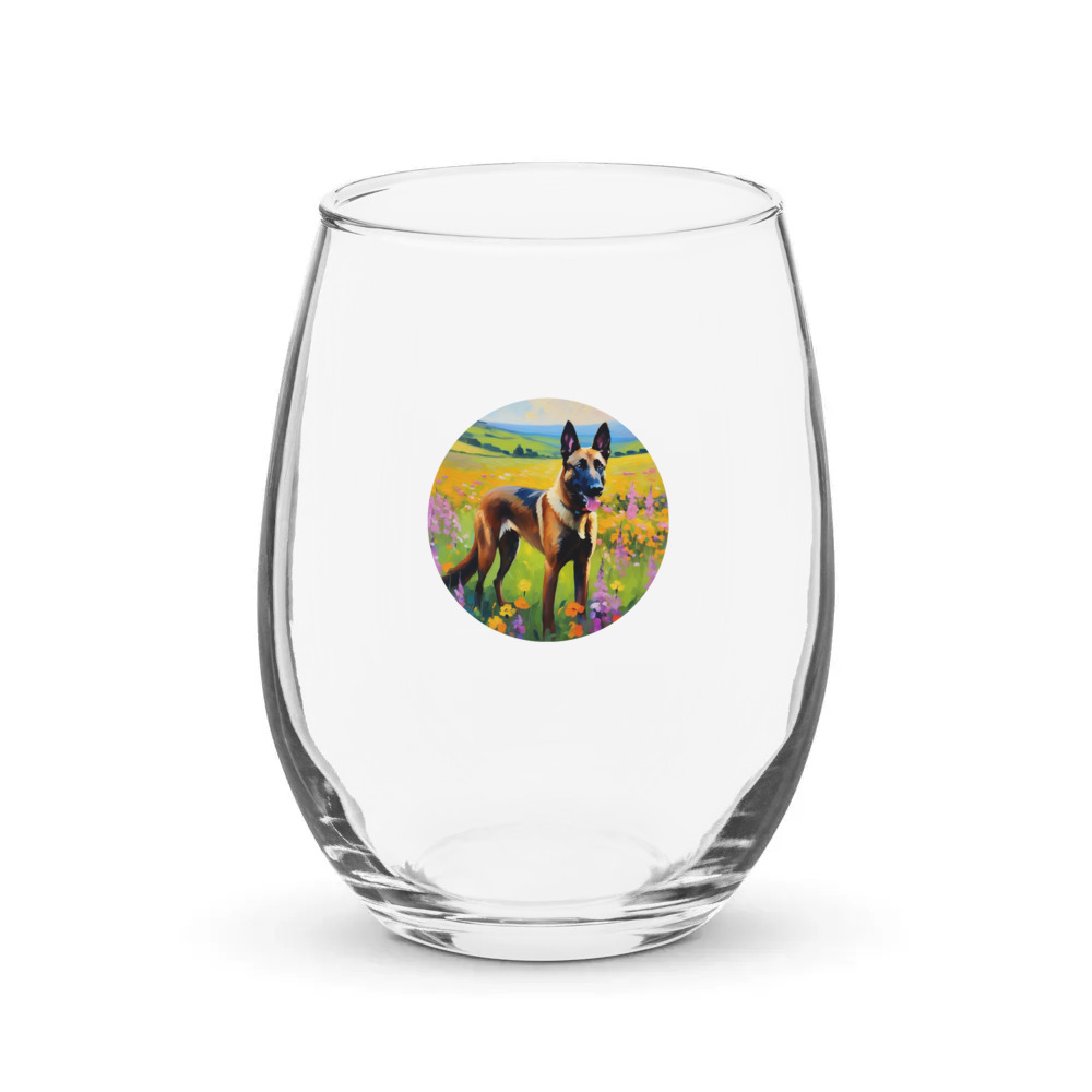 PugMug Custom Belgian Malinois Stemless Wine Glass