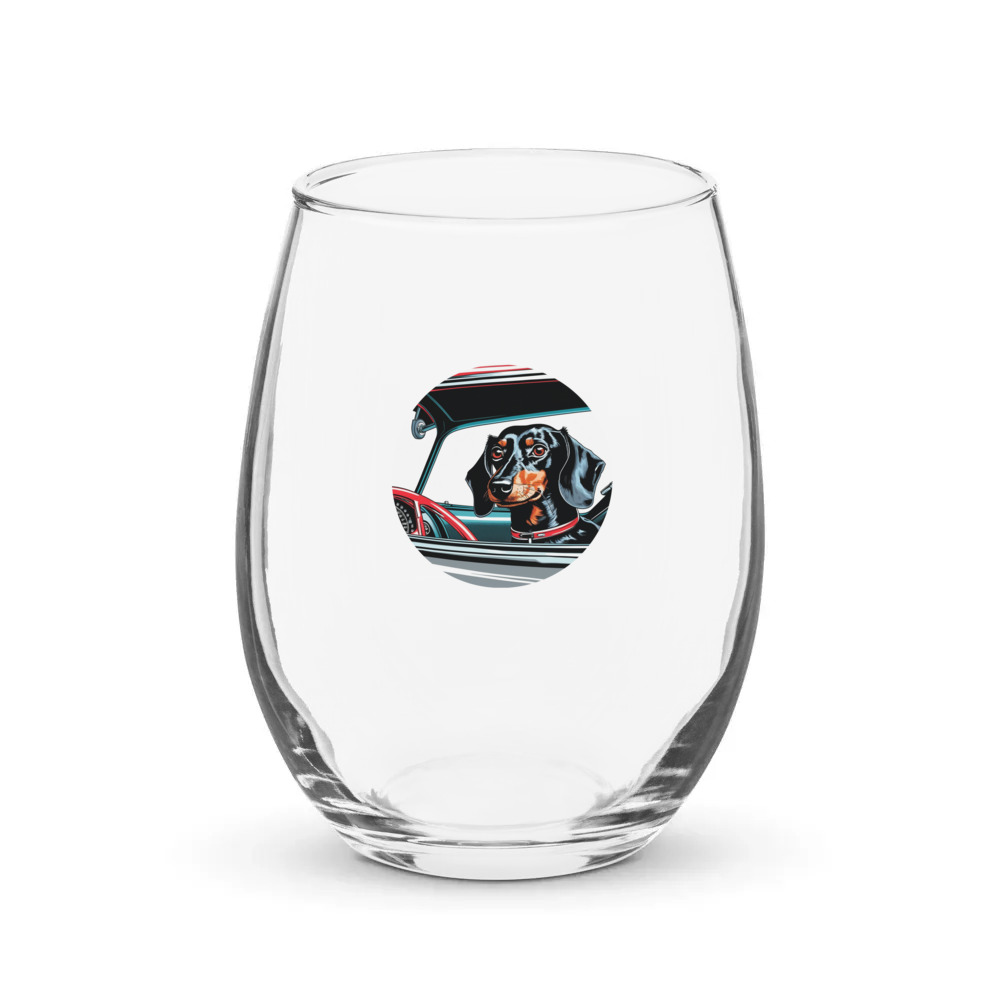 PugMug Custom Black Dachshund Stemless Wine Glass