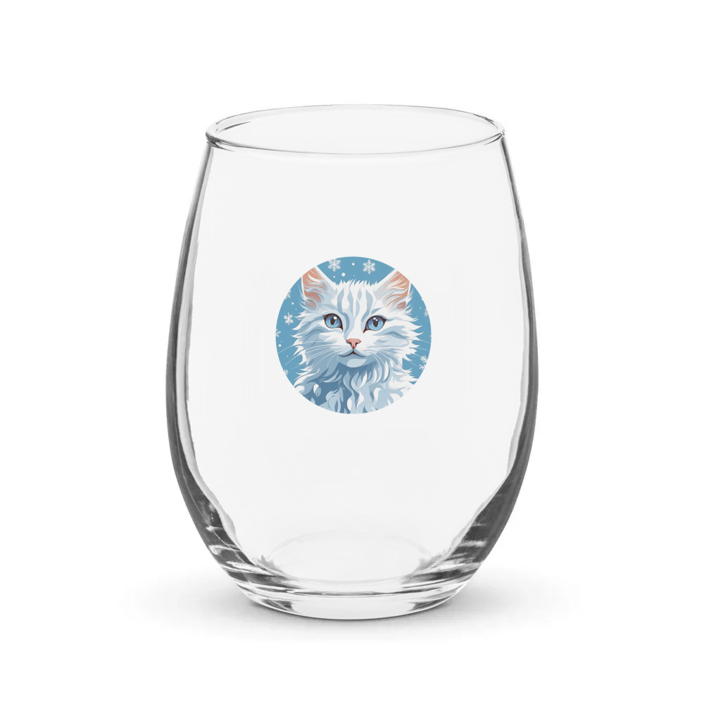 PugMug Custom White Companion Cat Stemless Wine Glass