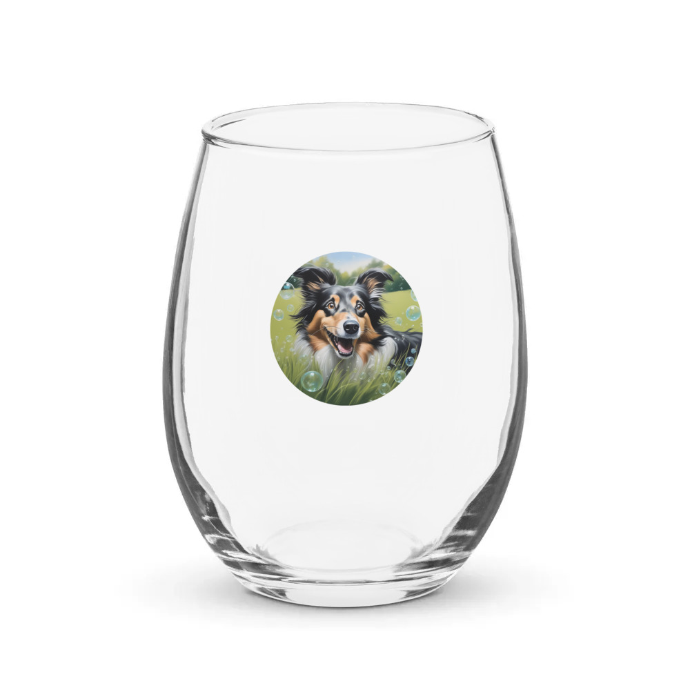 PugMug Custom Collie Stemless Wine Glass