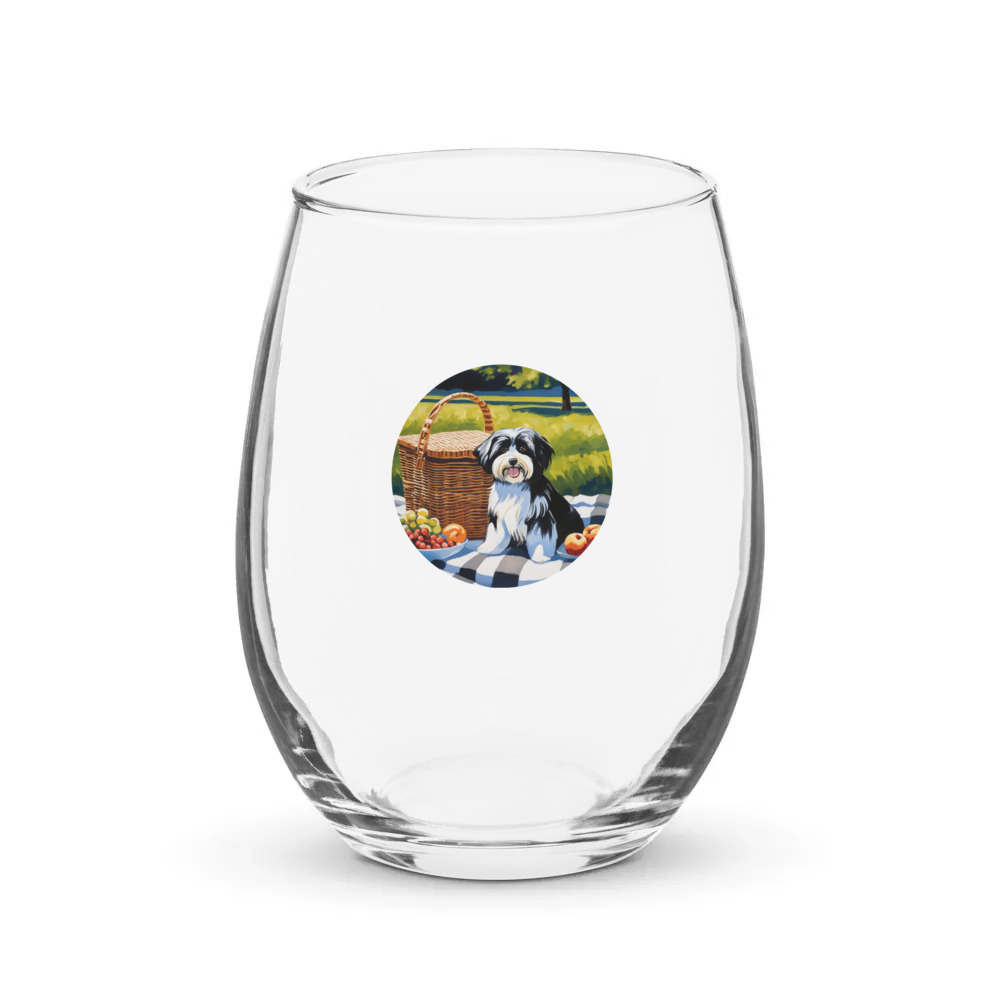 PugMug Custom Black-and-white Havanese Dog Stemless Wine Glass