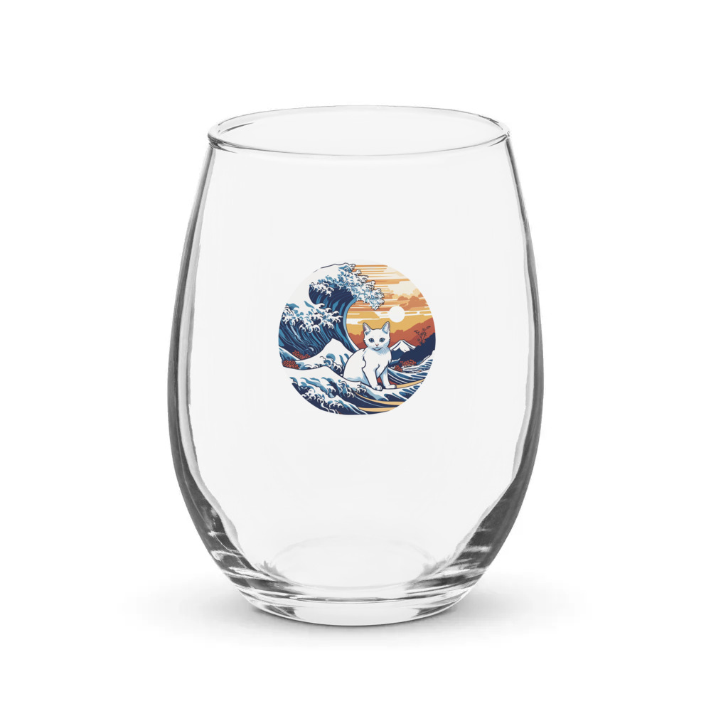 PugMug Custom White Companion Cat Stemless Wine Glass
