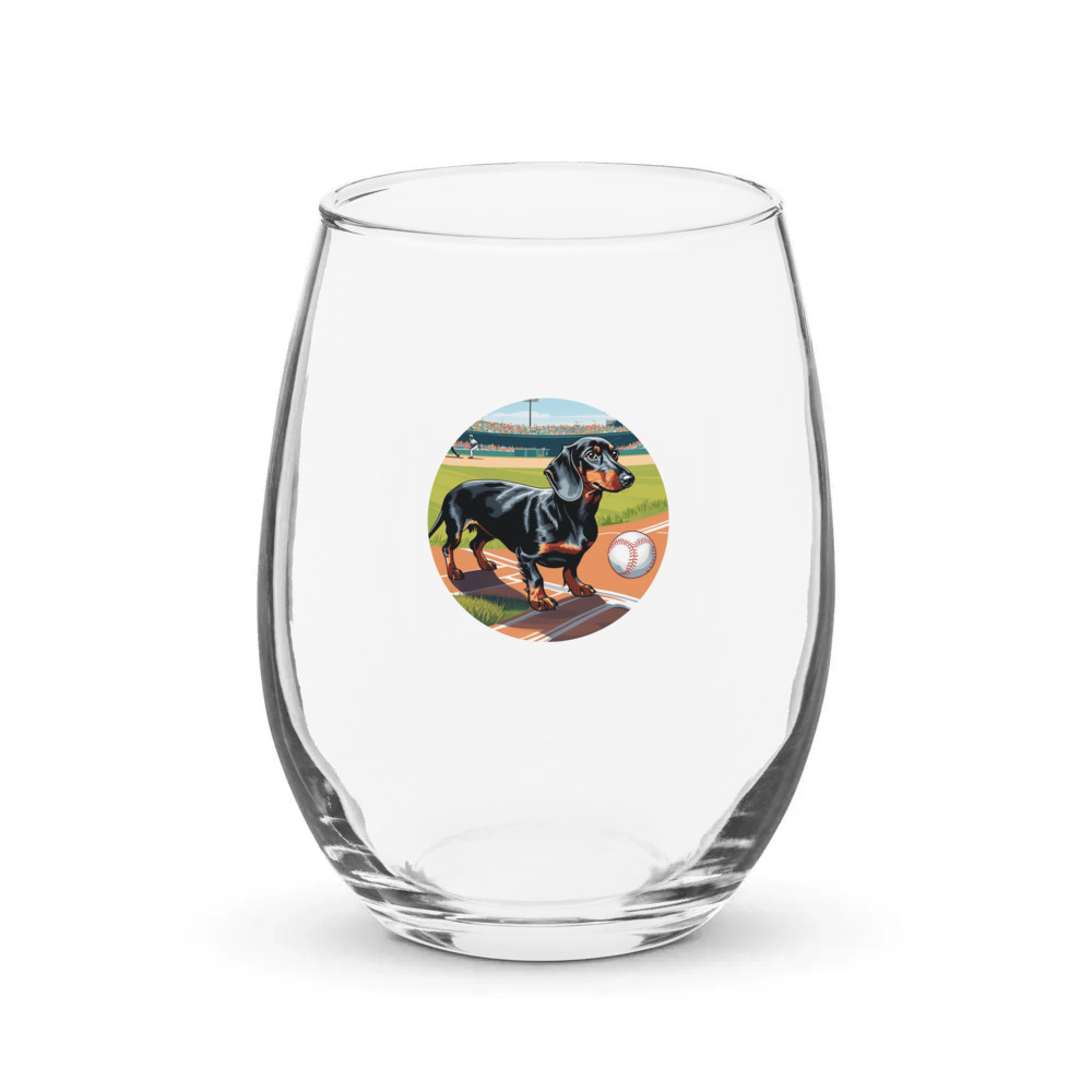 PugMug Custom Black Dachshund Stemless Wine Glass