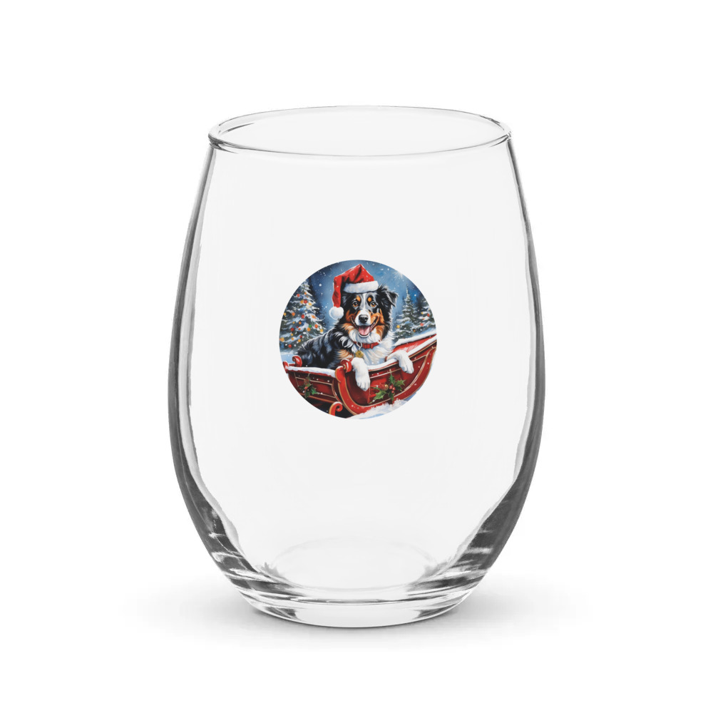 PugMug Custom Australian Shepherd Dog Stemless Wine Glass