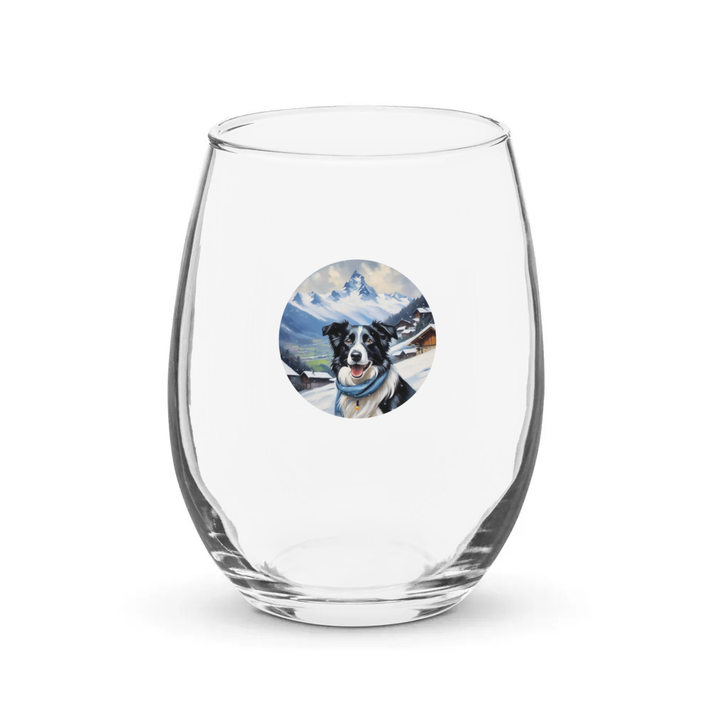 PugMug Custom Border Collie Stemless Wine Glass