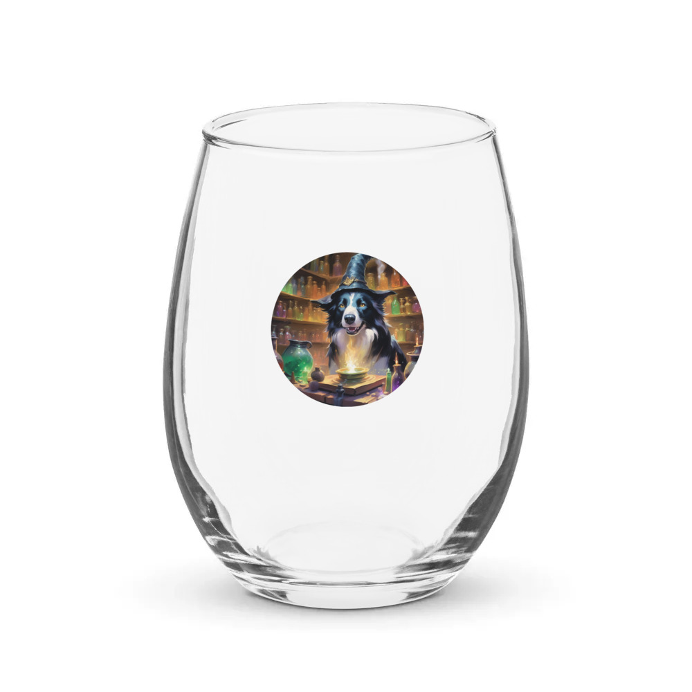 PugMug Custom Border Collie Stemless Wine Glass