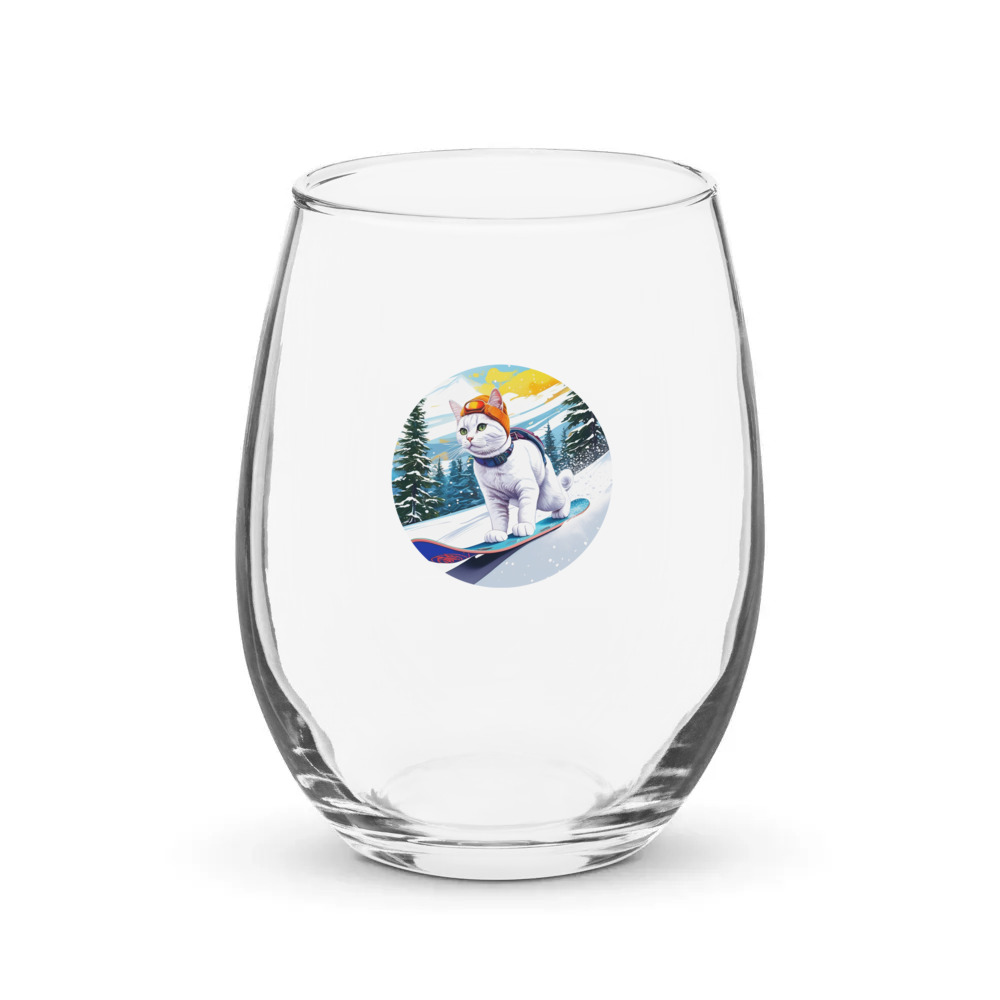PugMug Custom White Companion Cat Stemless Wine Glass