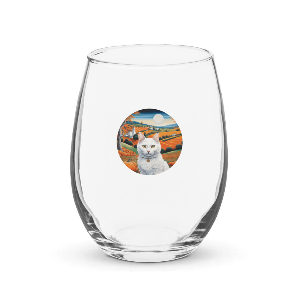 PugMug Custom White Companion Cat Stemless Wine Glass