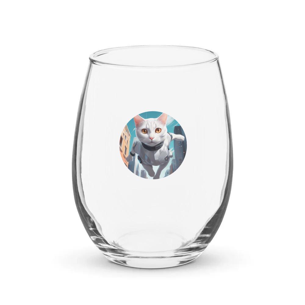 PugMug Custom White Companion Cat Stemless Wine Glass