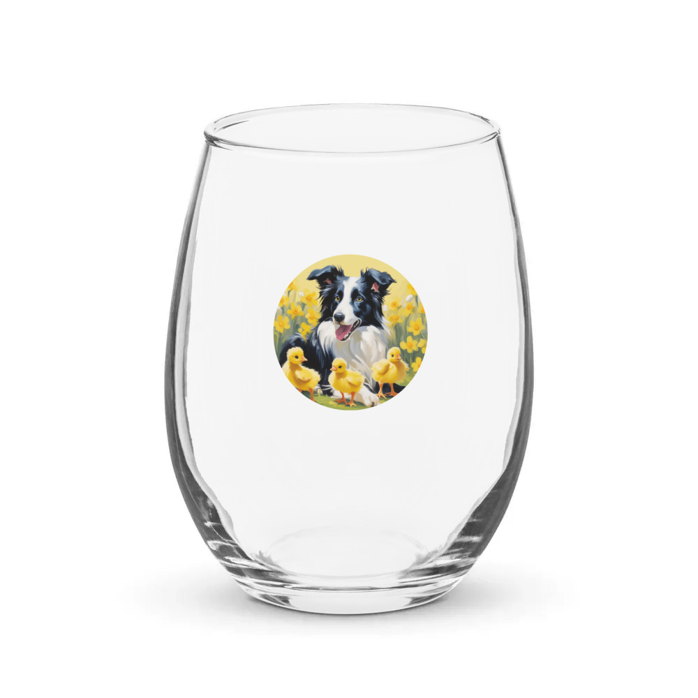 PugMug Custom Border Collie Stemless Wine Glass
