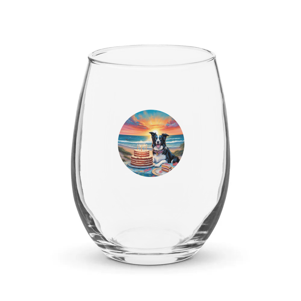 PugMug Custom Border Collie Stemless Wine Glass