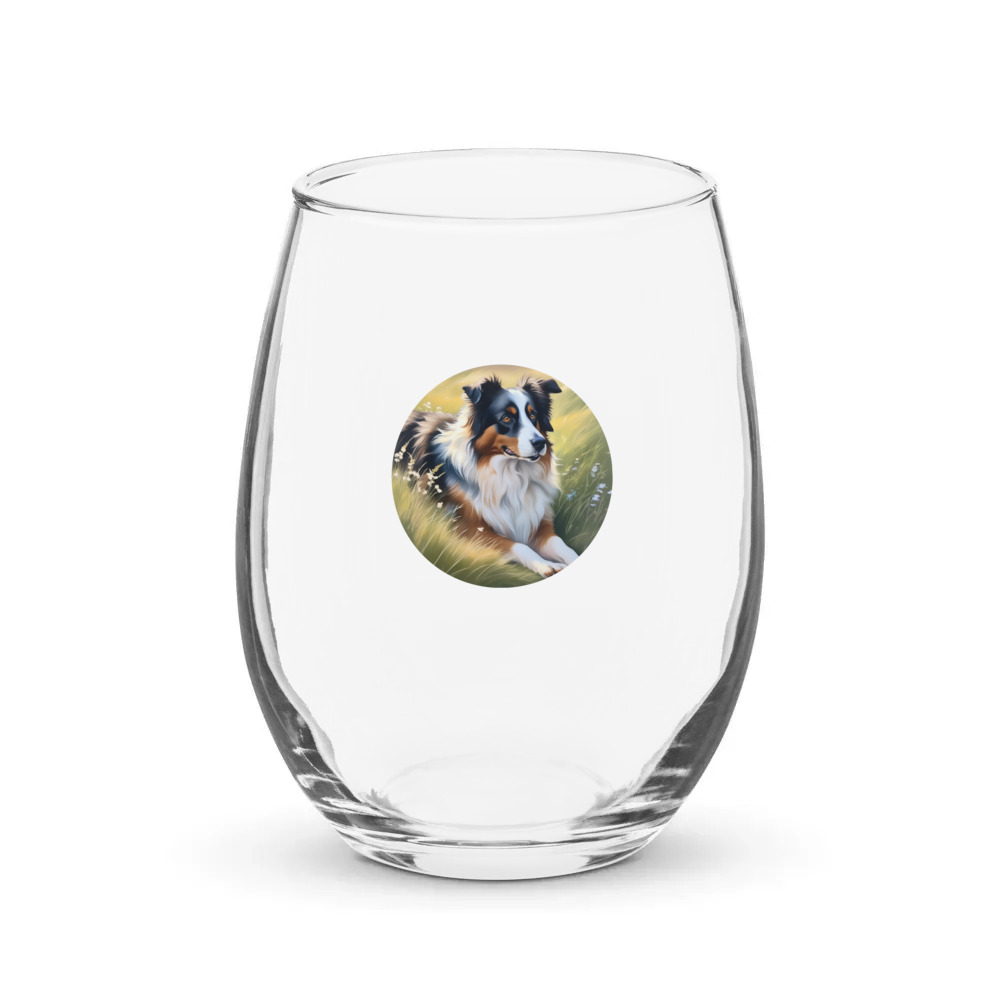 PugMug Custom Miniature American Shepherd Stemless Wine Glass