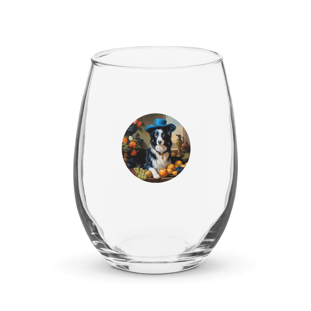 PugMug Custom Border Collie Stemless Wine Glass