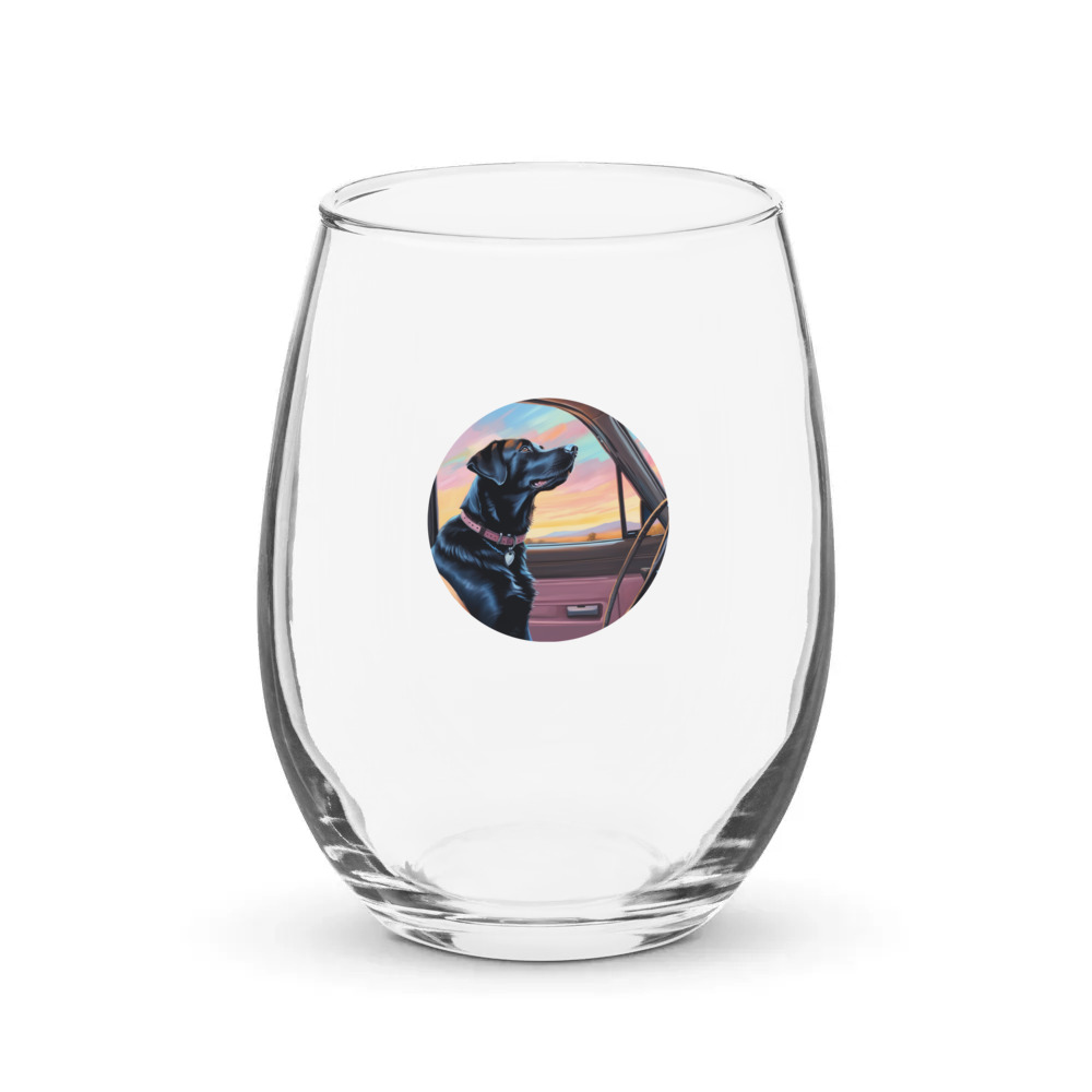 PugMug Custom Black Labrador Retriever Stemless Wine Glass