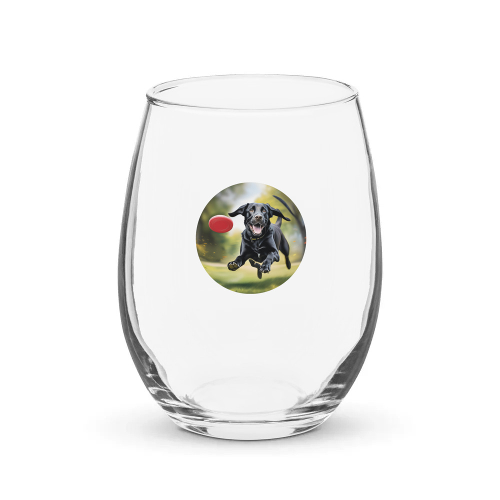 PugMug Custom Black Labrador Retriever Stemless Wine Glass