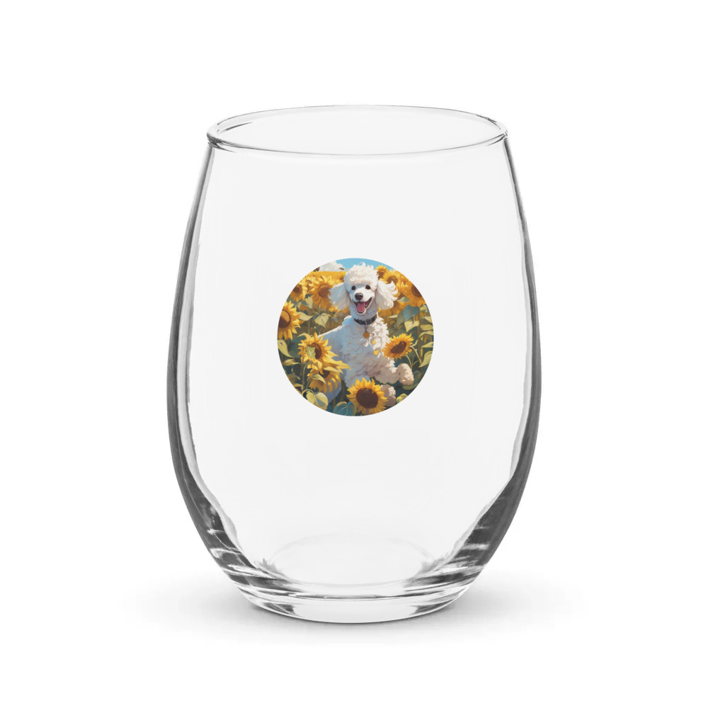 PugMug Custom White Poodle Stemless Wine Glass