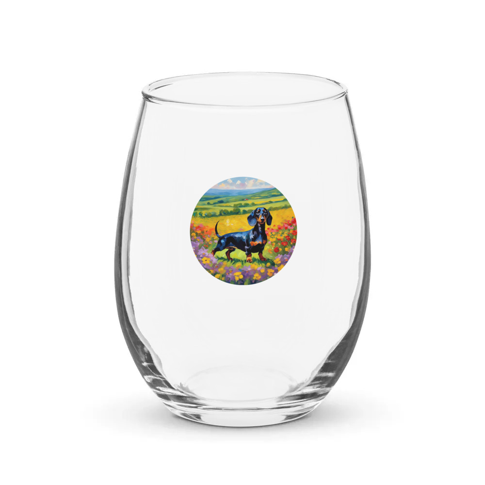 PugMug Custom Black Dachshund Stemless Wine Glass