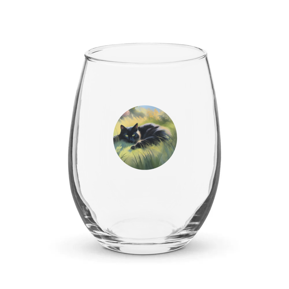 PugMug Custom Black Companion Cat Stemless Wine Glass