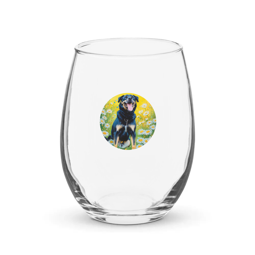 PugMug Custom Blue Stemless Wine Glass