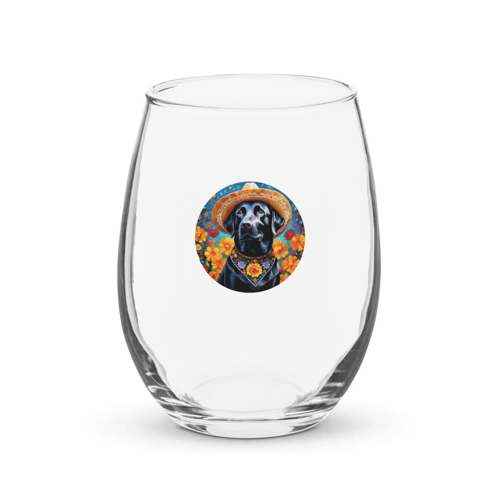 PugMug Custom Black Labrador Retriever Stemless Wine Glass