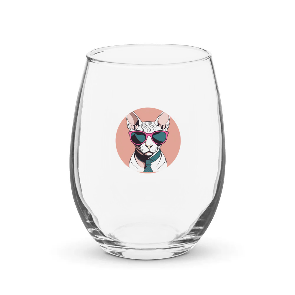 PugMug Custom White Sphynx Cat Stemless Wine Glass