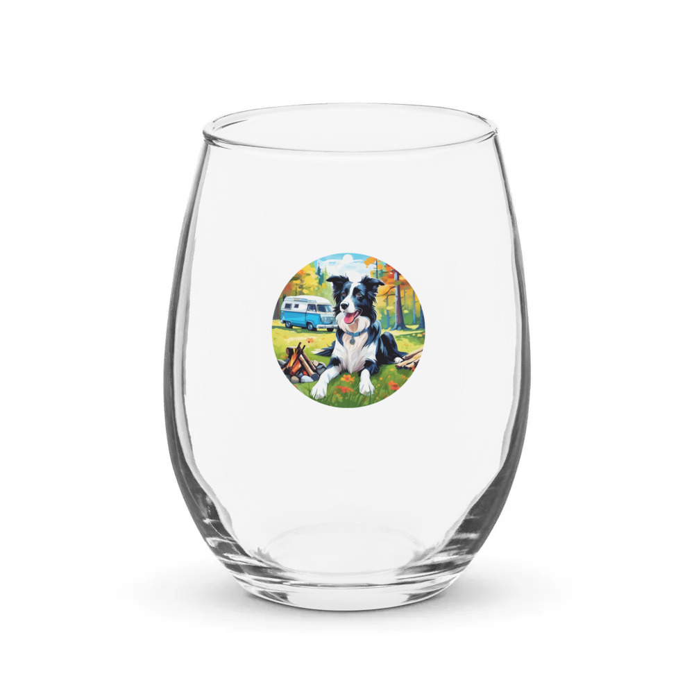 PugMug Custom Border Collie Stemless Wine Glass