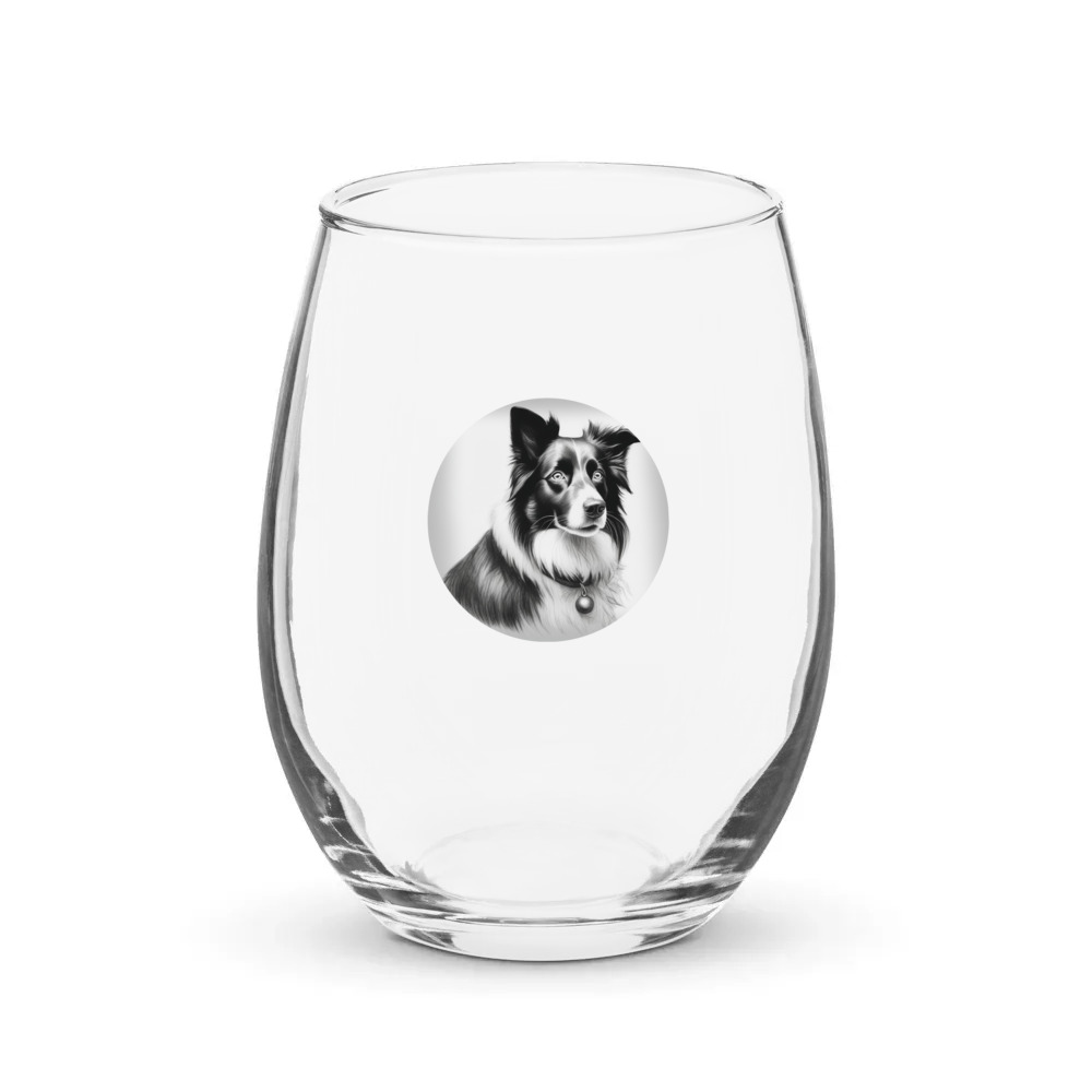 PugMug Custom Border Collie Stemless Wine Glass