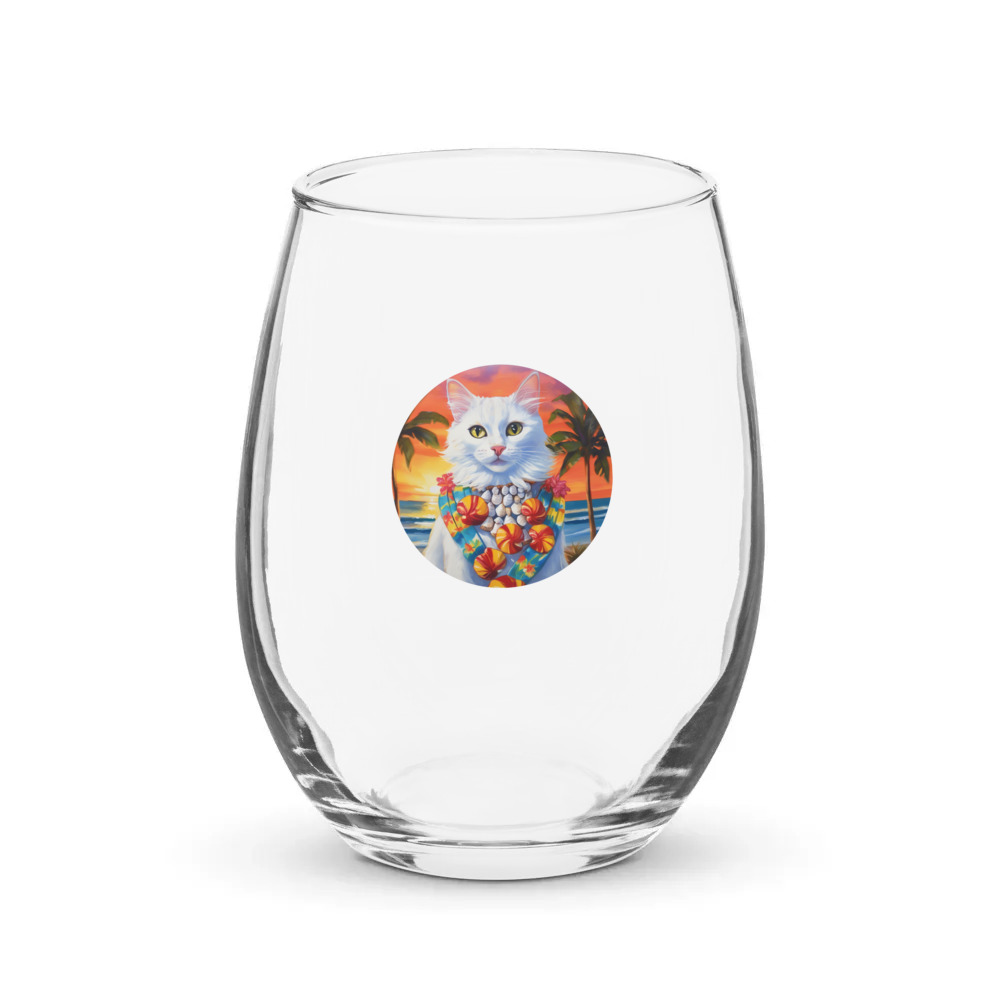 PugMug Custom White Companion Cat Stemless Wine Glass