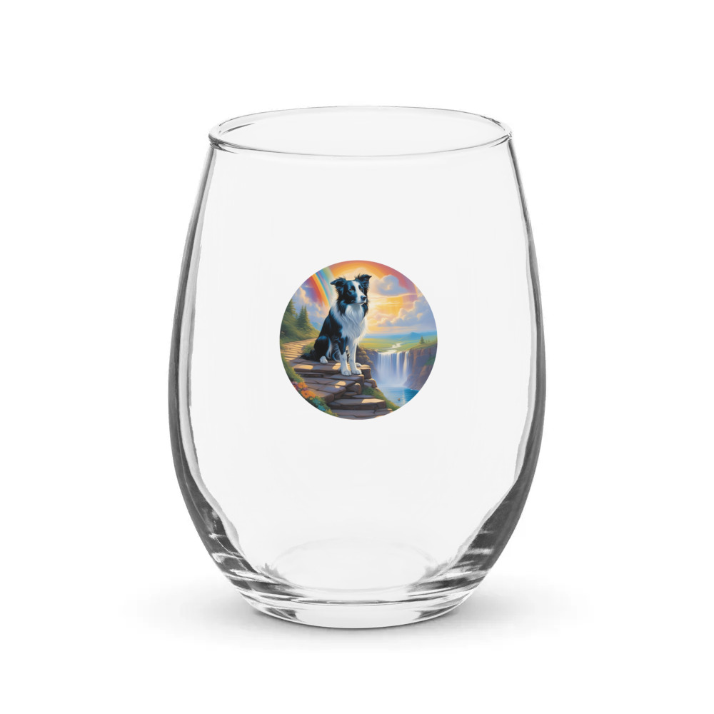 PugMug Custom Border Collie Stemless Wine Glass