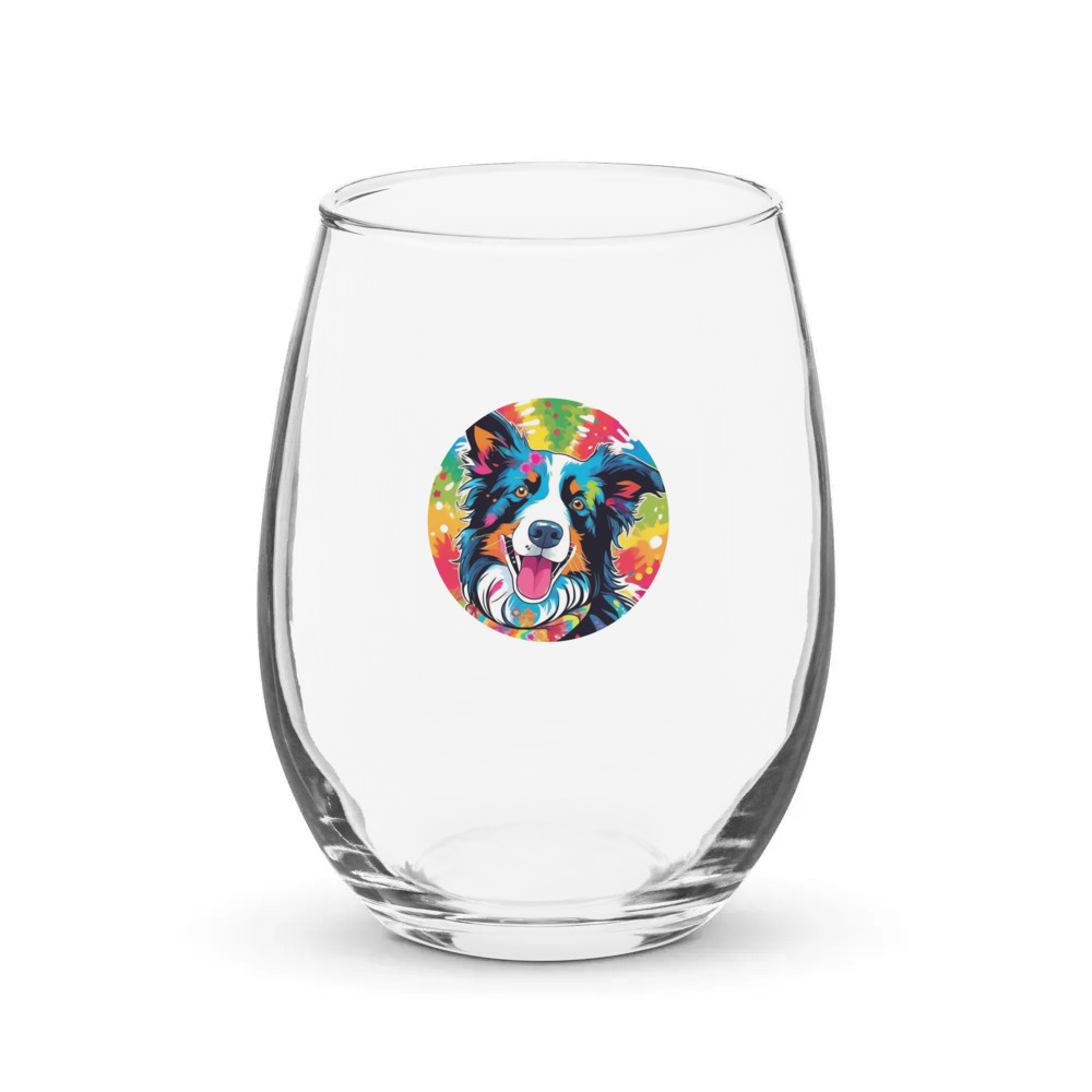 PugMug Custom Border Collie Stemless Wine Glass