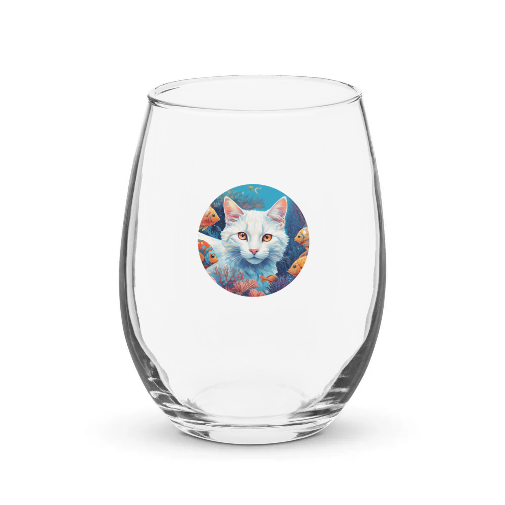 PugMug Custom White Companion Cat Stemless Wine Glass