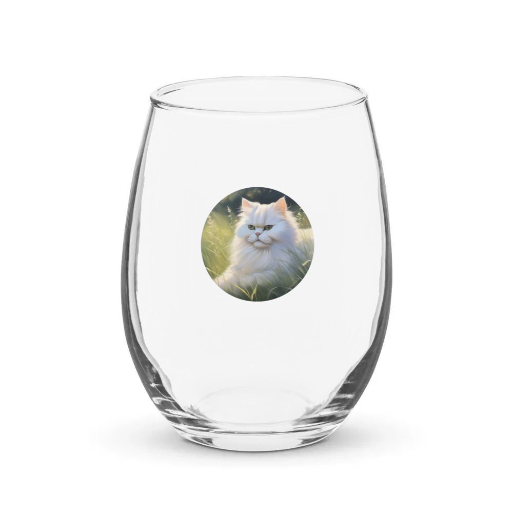 PugMug Custom White Persian Cat Stemless Wine Glass