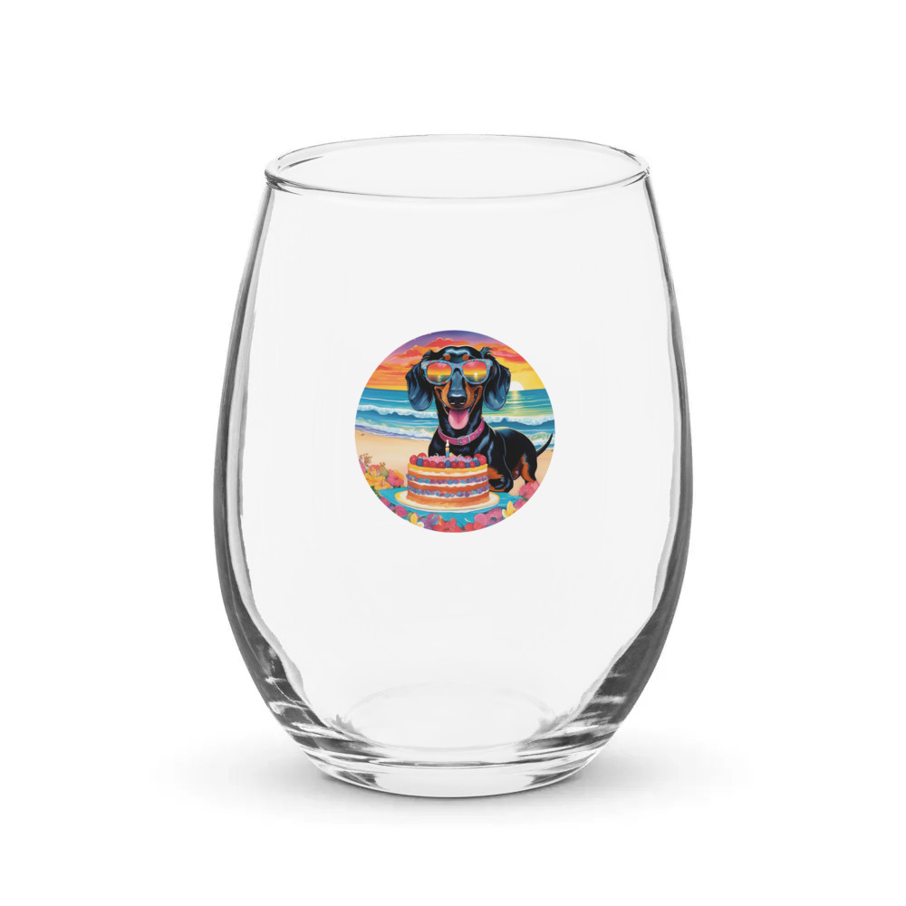 PugMug Custom Black Dachshund Stemless Wine Glass