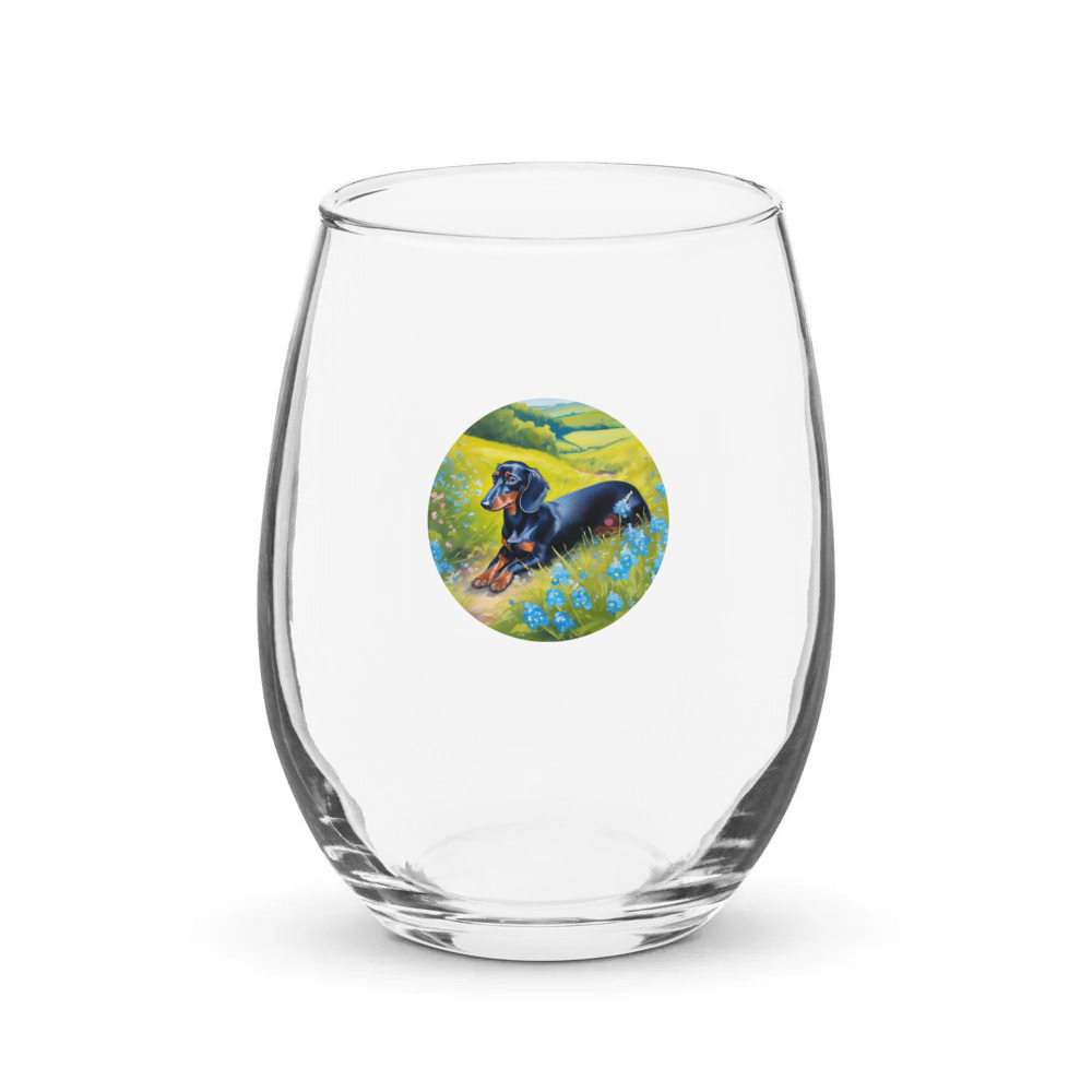 PugMug Custom Black Dachshund Stemless Wine Glass