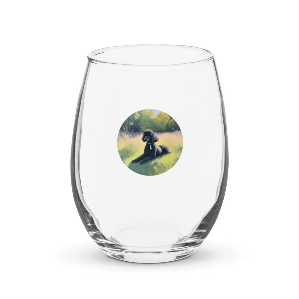 PugMug Custom Black Poodle Stemless Wine Glass