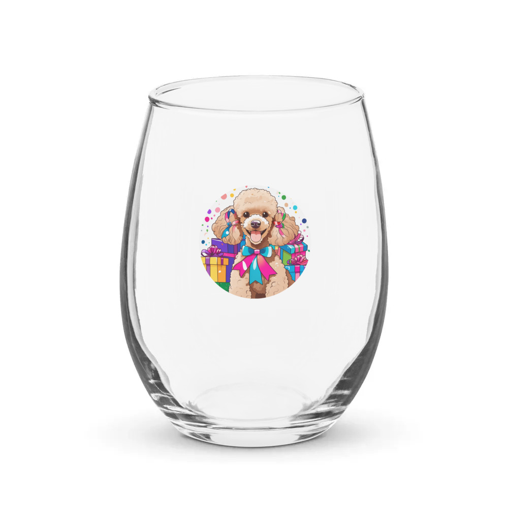 PugMug Custom Tan Poodle Stemless Wine Glass