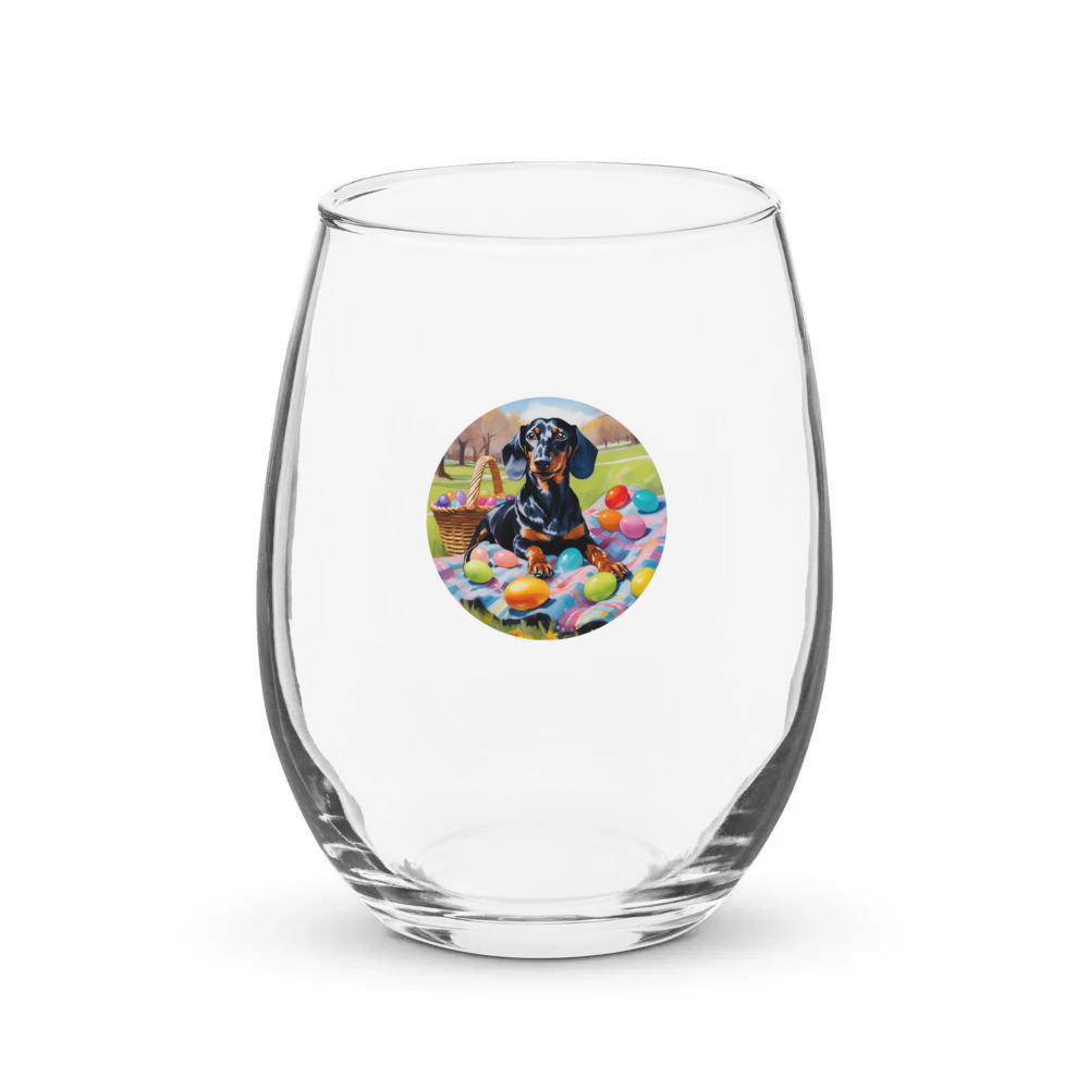 PugMug Custom Black Dachshund Stemless Wine Glass